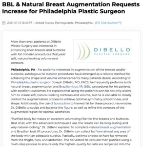 Philadelphia plastic surgeon Joseph DiBello, MD talks about increased interest in Brazilian butt lift (BBL), natural breast augmentation, and other fat transfer procedures.