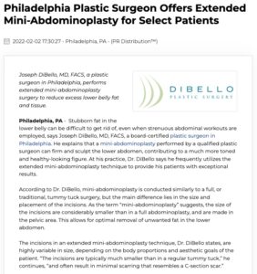 Dr. Joseph DiBello, Plastic Surgeon in Philadelphia, Discusses Advanced Extended Mini-Abdominoplasty Procedure.