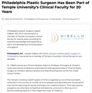 Philadelphia Plastic Surgeon Has Served as a Professor at Temple University’s Medical School for Twenty Years